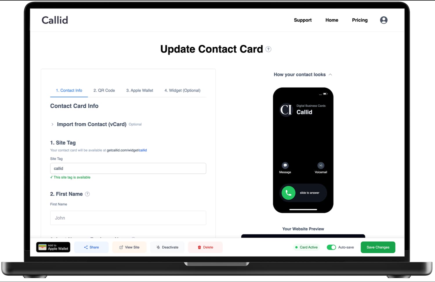 Callid card editor